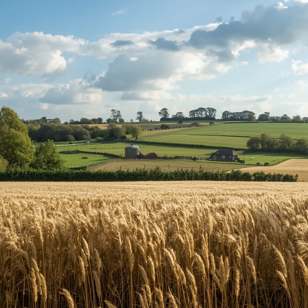 Wheat growing in a field of a farm in the UK