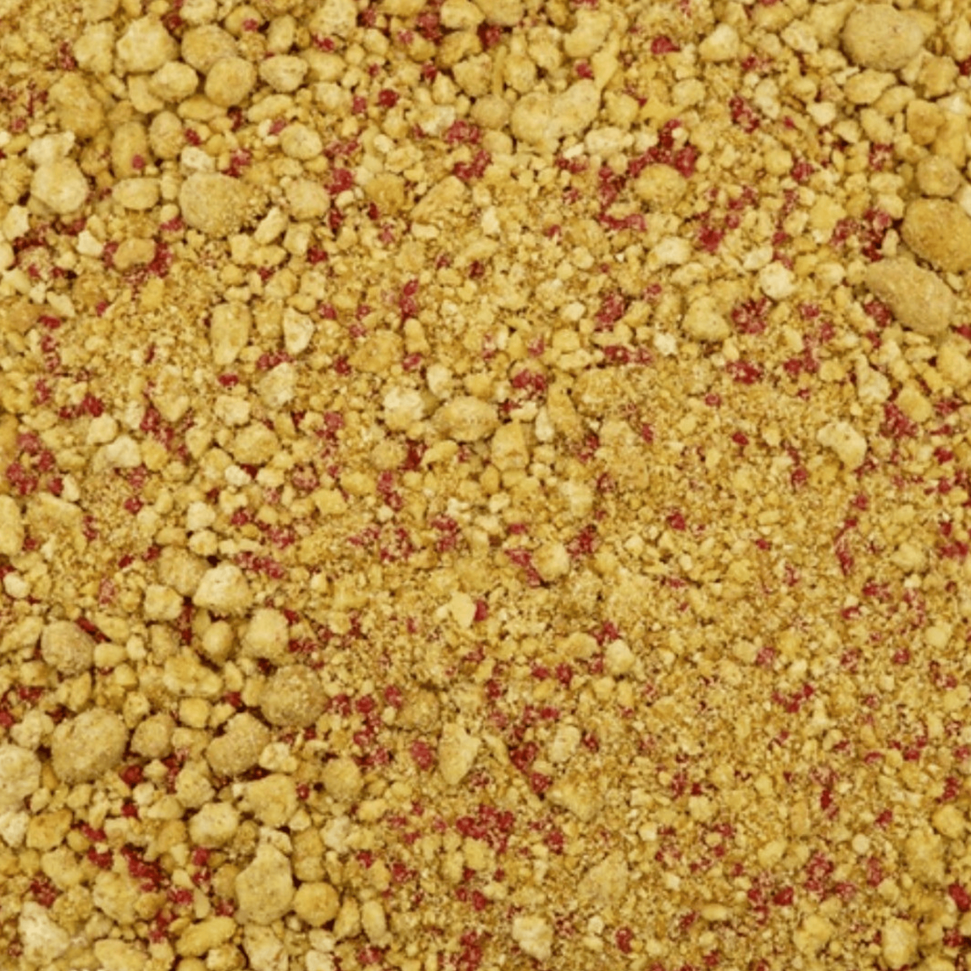 Close up of biscuit crumb, pomegranate sugar pearls