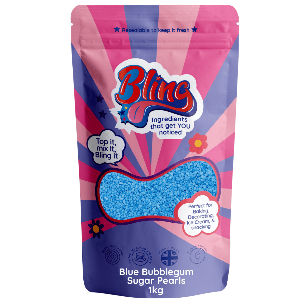 Blue Bubblegum Flavour Sugar Pearls