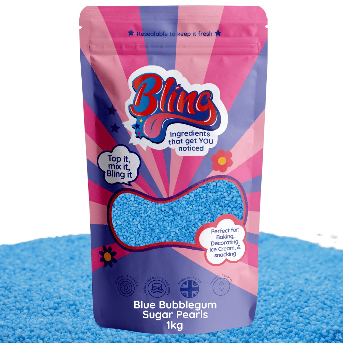 Blue Bubblegum Flavour Sugar Pearls