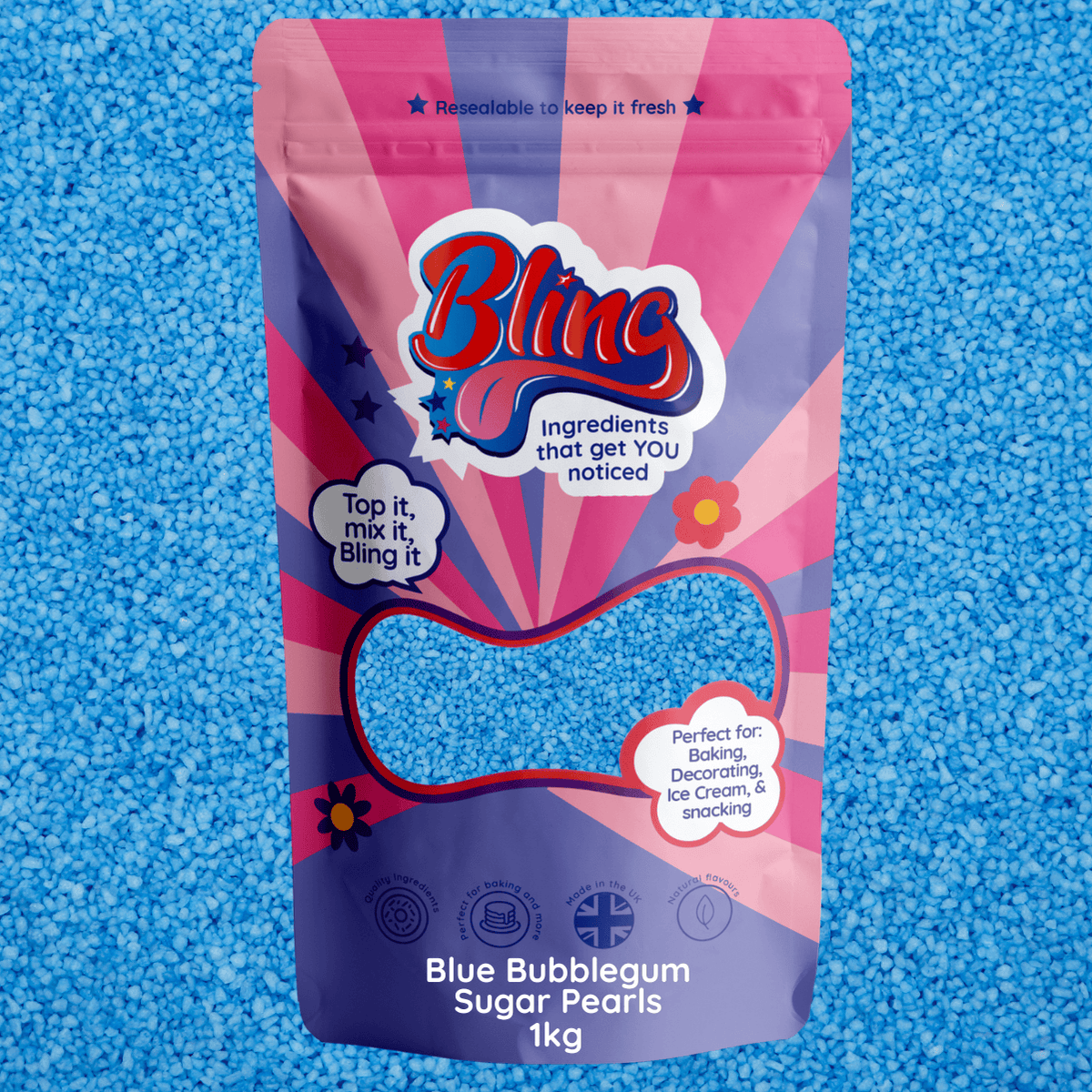 Blue Bubblegum Flavour Sugar Pearls