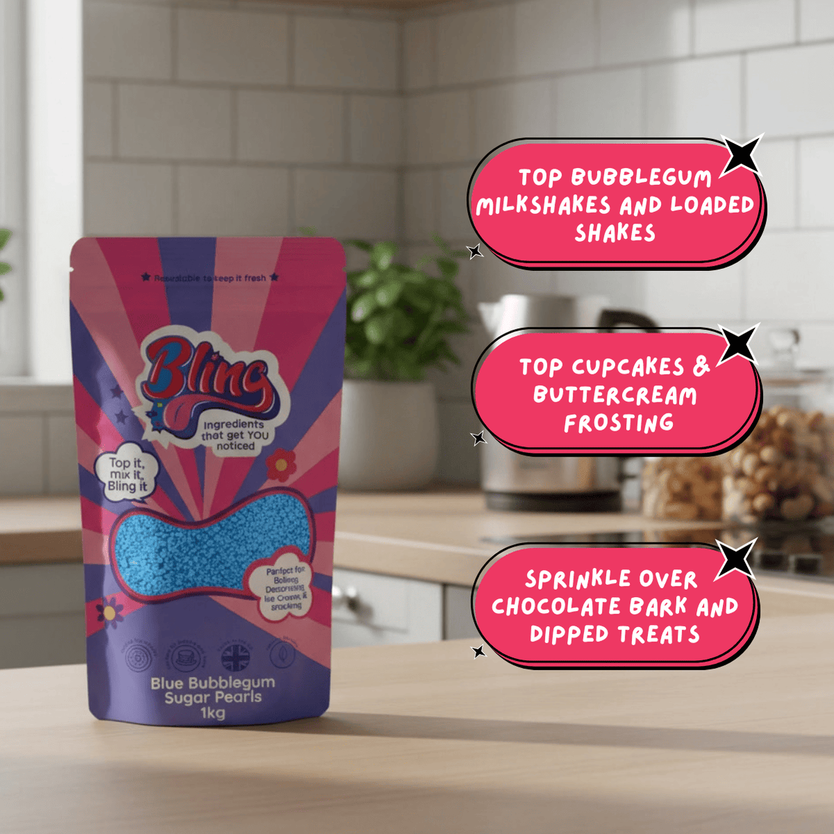 Blue Bubblegum Flavour Sugar Pearls