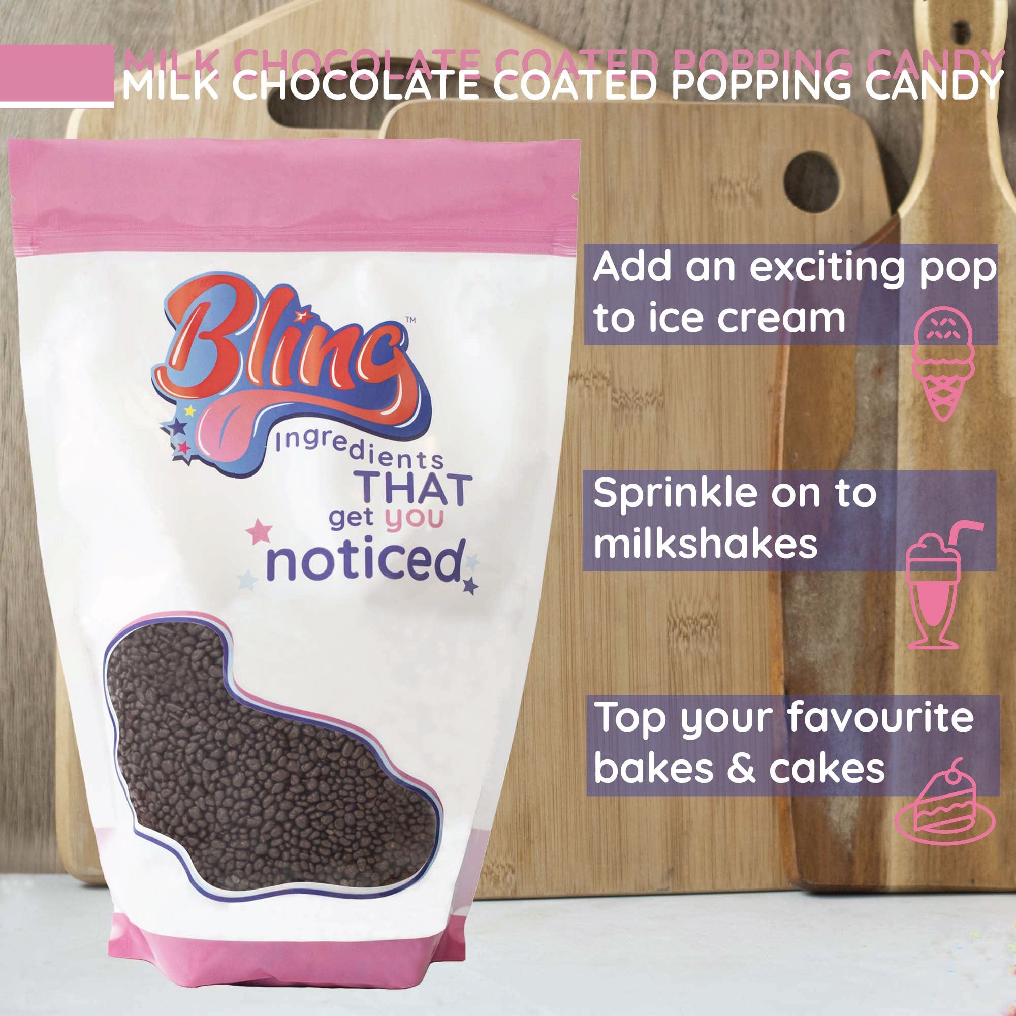 Milk Chocolate Coated Popping Candy - Bling Ingredients