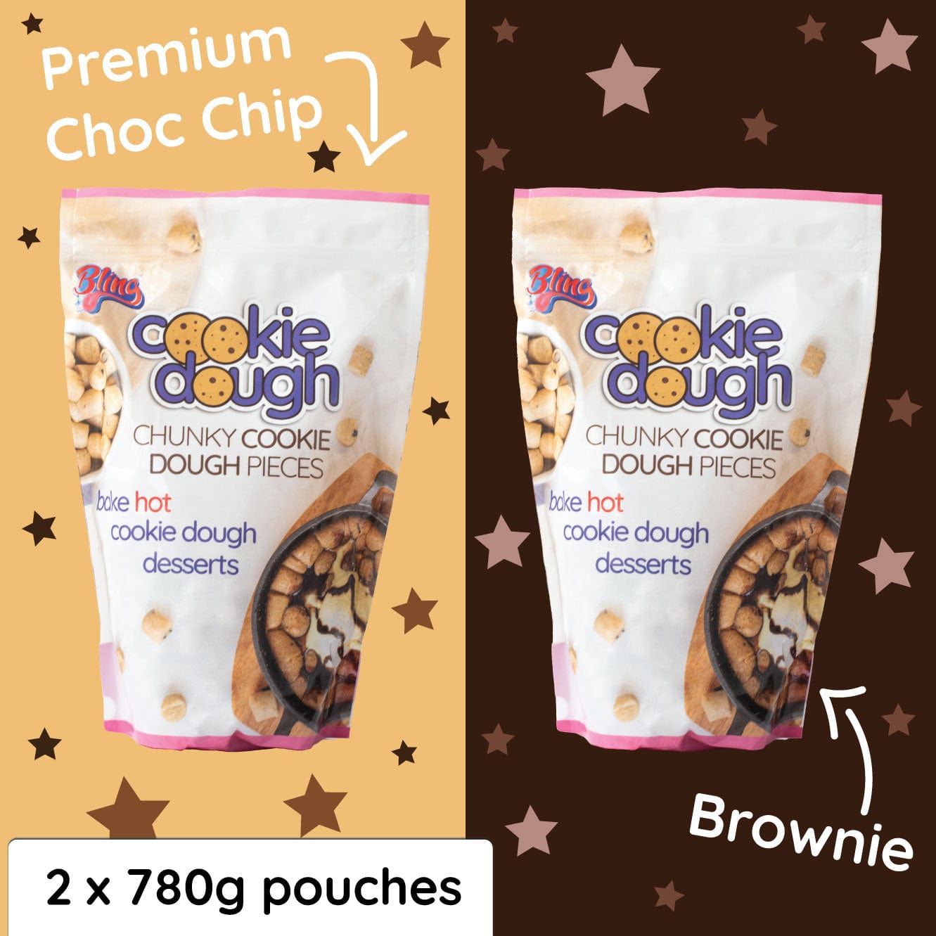 Cookie Dough Combi Pack - Premium Choc Chip &amp; Brownie Dough - Bling Ingredients