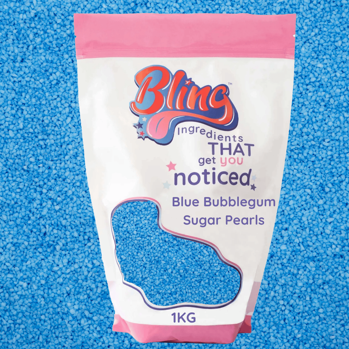 Perlas de azúcar con sabor a chicle azul