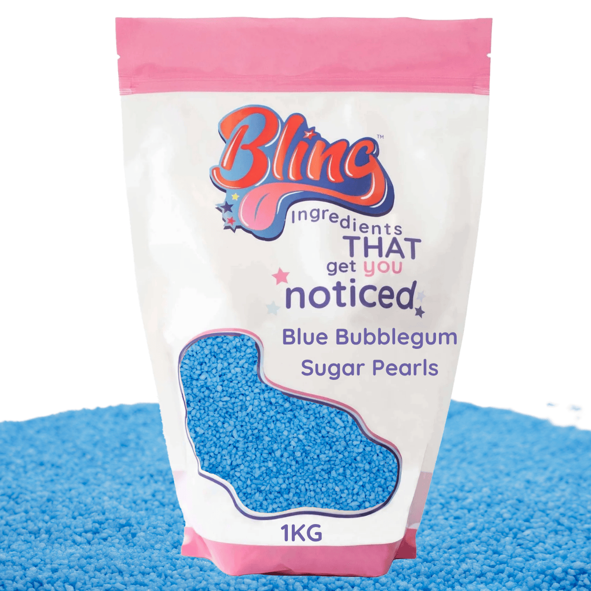 Perlas de azúcar con sabor a chicle azul