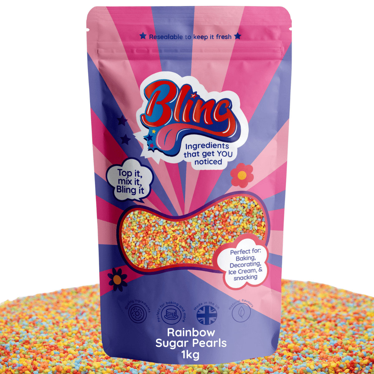 Rainbow Multi Coloured Sugar Pearls
